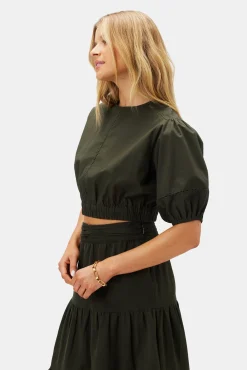 Tops|Clearance^Amour Vert Lisa Organic Cotton Poplin Top OliveGreen