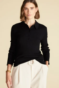 Sweaters & Cardigans|Clearance^Amour Vert Lorraine Merino Wool Henley Sweater Black