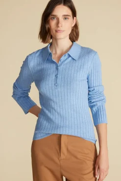 Sweaters & Cardigans|Clearance^Amour Vert Lorraine Merino Wool Henley Sweater SkyBlue
