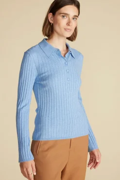 Sweaters & Cardigans|Clearance^Amour Vert Lorraine Merino Wool Henley Sweater SkyBlue