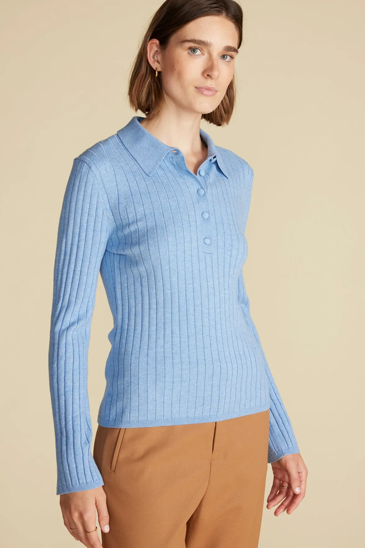 Sweaters & Cardigans|Clearance^Amour Vert Lorraine Merino Wool Henley Sweater SkyBlue
