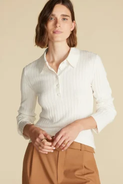 Sweaters & Cardigans|Clearance^Amour Vert Lorraine Merino Wool Henley Sweater Ivory