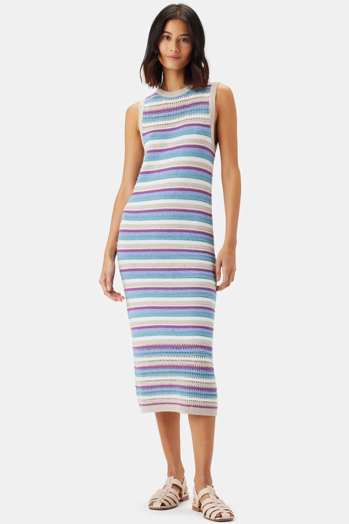 Dresses|Clearance^Amour Vert Louise Crochet Dress AquaBlueMultiStripe