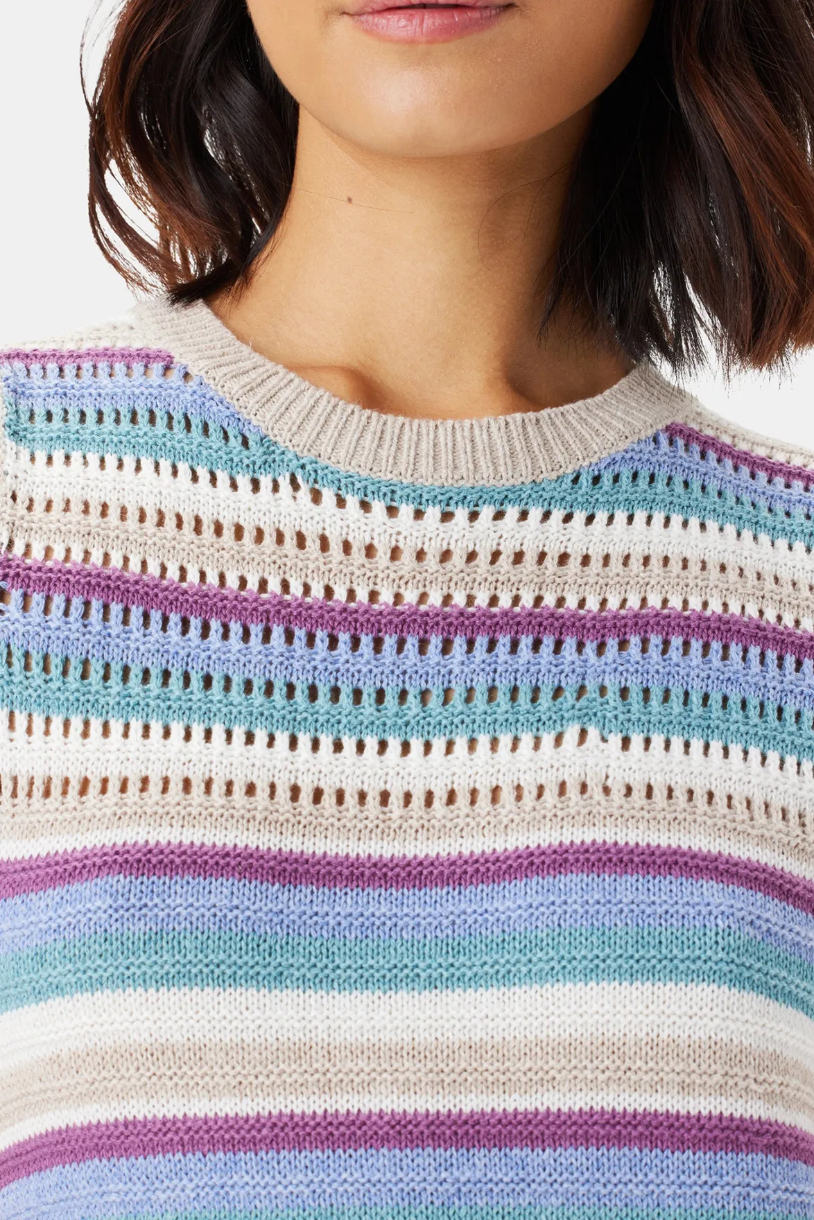Dresses|Clearance^Amour Vert Louise Crochet Dress AquaBlueMultiStripe