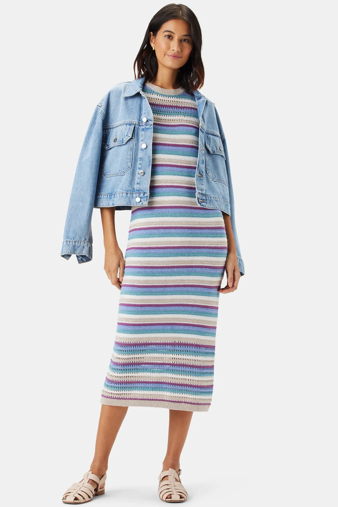 Dresses|Clearance^Amour Vert Louise Crochet Dress AquaBlueMultiStripe