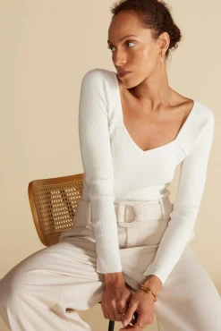 Sweaters & Cardigans|Tops^Amour Vert Maelle Square Neck Sweater Ivory