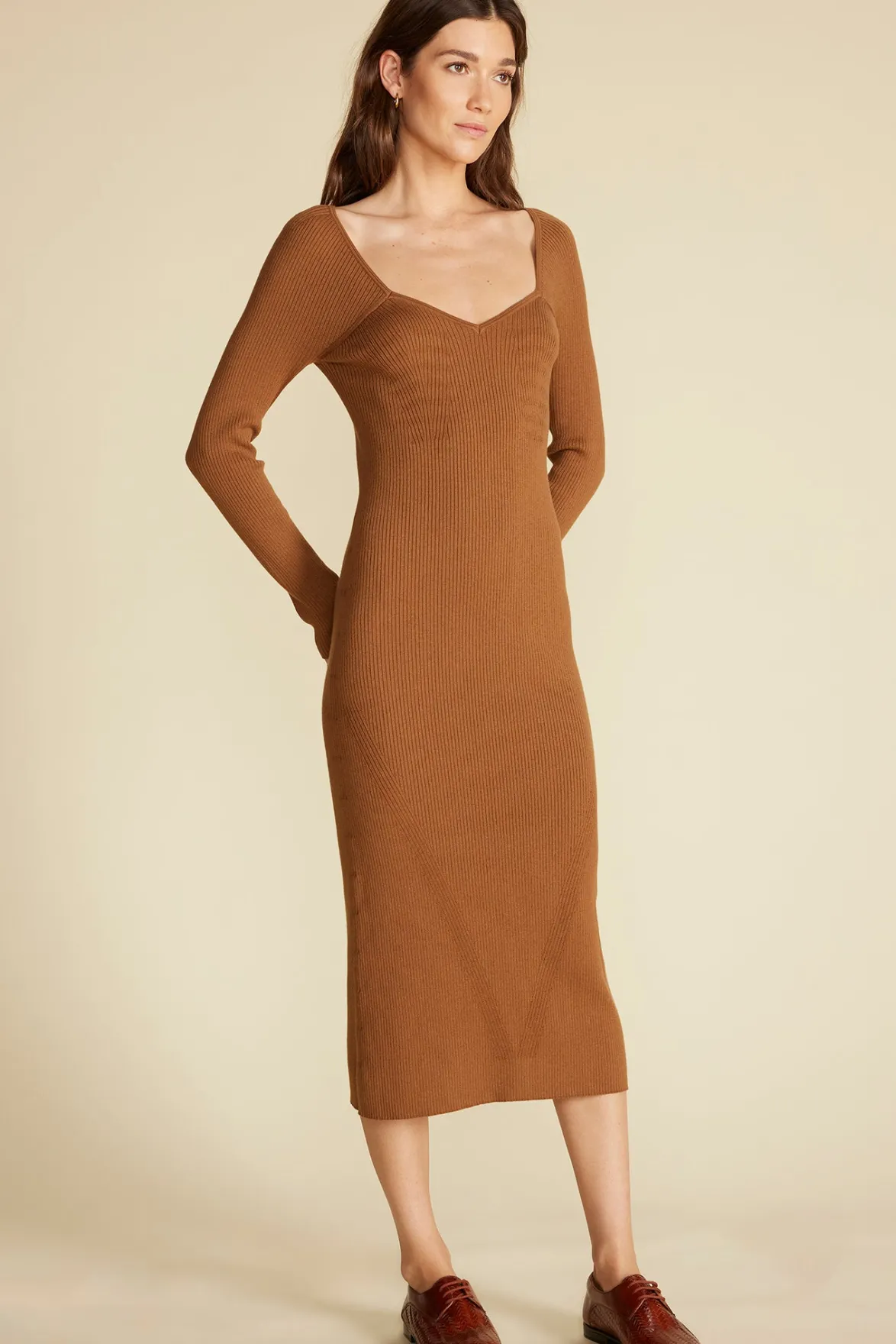 Dresses|Clearance^Amour Vert Maelle Square Neck Sweater Dress AlmondBrown
