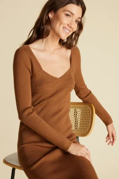 Dresses|Clearance^Amour Vert Maelle Square Neck Sweater Dress AlmondBrown