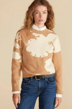 Sweaters & Cardigans^Amour Vert Martha Organic Cotton Jacquard Sweater CamelandIvoryAbstractFloral