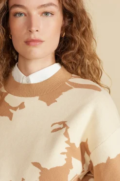 Sweaters & Cardigans^Amour Vert Martha Organic Cotton Jacquard Sweater CamelandIvoryAbstractFloral