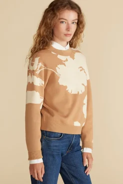 Sweaters & Cardigans^Amour Vert Martha Organic Cotton Jacquard Sweater CamelandIvoryAbstractFloral