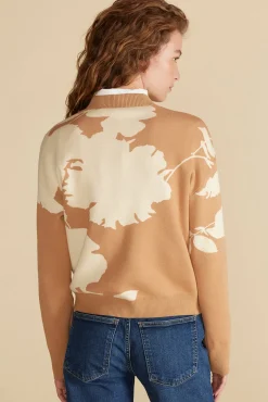 Sweaters & Cardigans^Amour Vert Martha Organic Cotton Jacquard Sweater CamelandIvoryAbstractFloral
