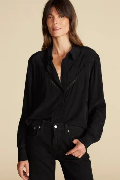 Blouses & Shirts|Tops^Amour Vert Melisande Embroidered Crepe Blouse Black