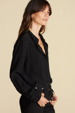 Blouses & Shirts|Tops^Amour Vert Melisande Embroidered Crepe Blouse Black