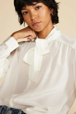 Blouses & Shirts|Tops^Amour Vert Milla Washable Silk Bow Blouse Ivory