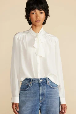 Blouses & Shirts|Tops^Amour Vert Milla Washable Silk Bow Blouse Ivory