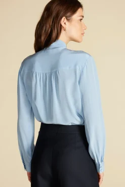 Blouses & Shirts|Tops^Amour Vert Milla Washable Silk Bow Blouse SkyBlue