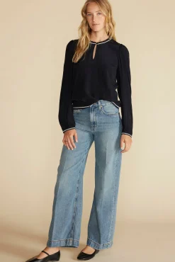 Blouses & Shirts|Tops^Amour Vert Minna Viscose Crepe Blouse BlackwithWhiteTrim