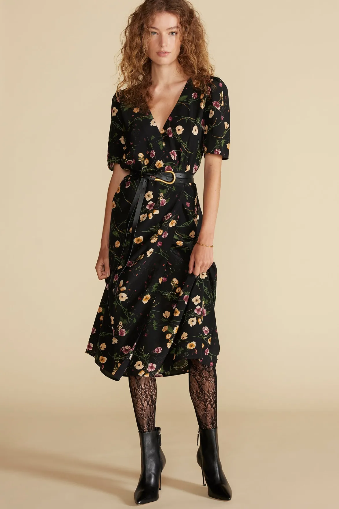 Dresses^Amour Vert Nicolette Washable Silk Dress BlackMargeuritteWildflowerPrint