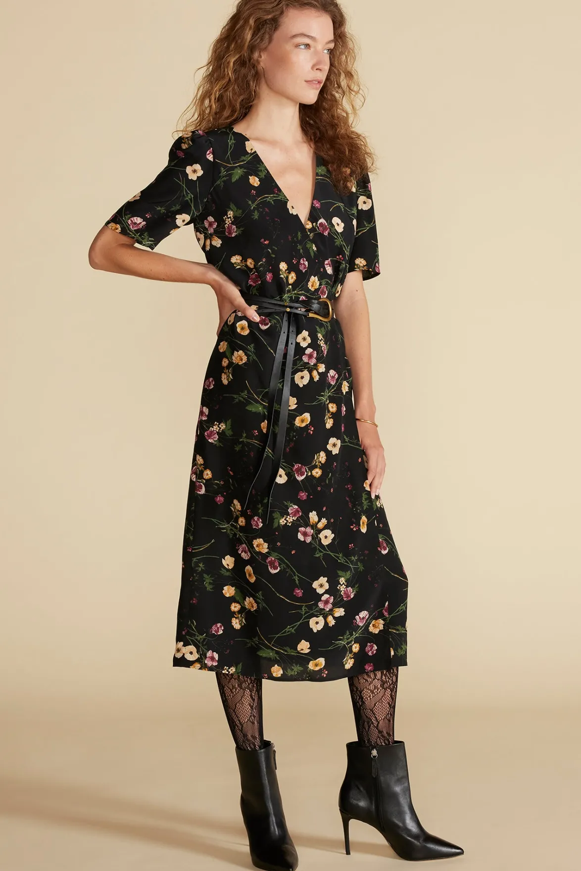 Dresses^Amour Vert Nicolette Washable Silk Dress BlackMargeuritteWildflowerPrint