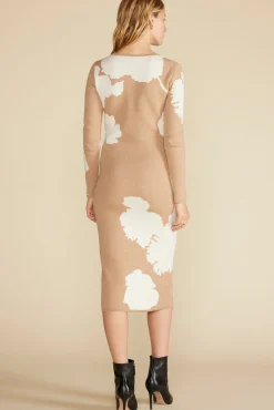Dresses|Clearance^Amour Vert Orane Wool Jacquard Sweater Dress CamelandIvoryAbstractFloral