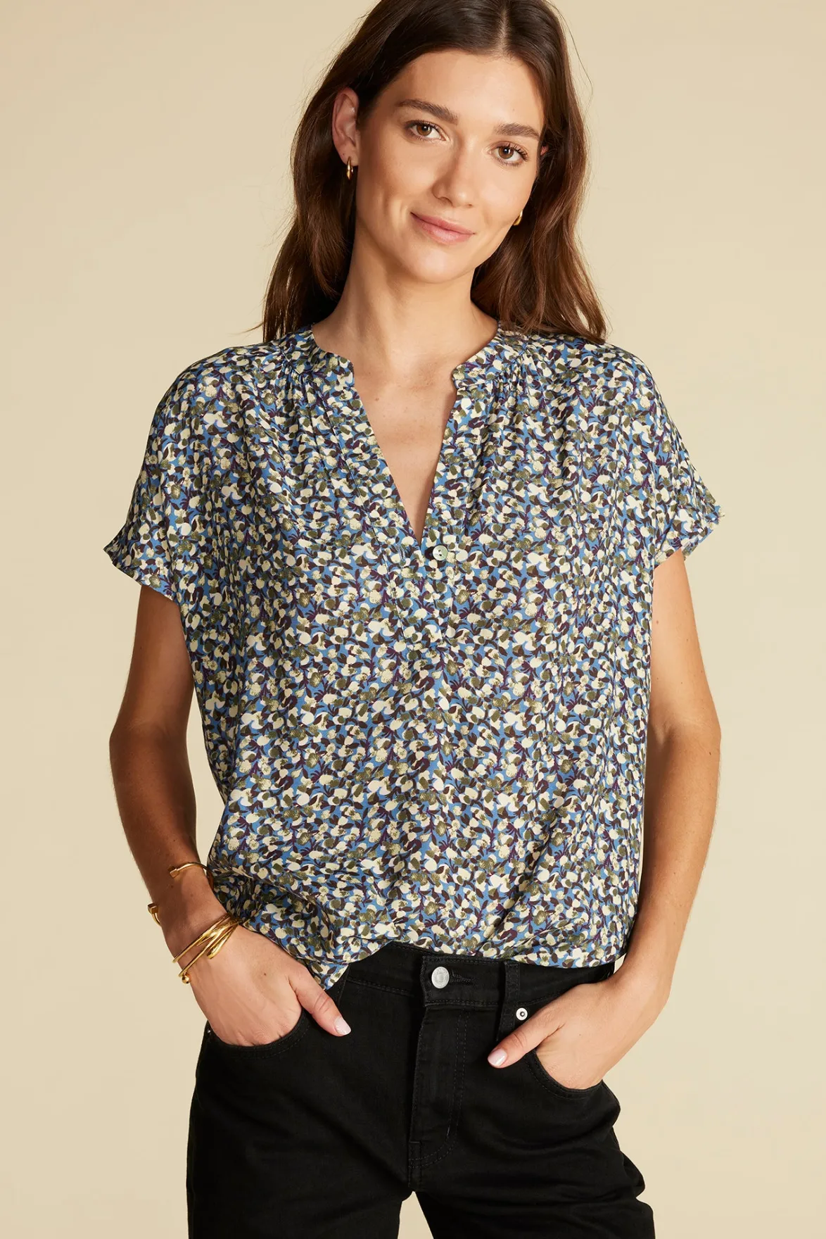 Blouses & Shirts|Tops^Amour Vert Renata Crepe Blouse RennesSkyBlueFloralPrint