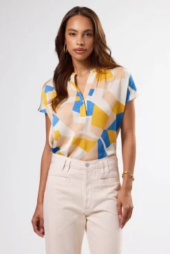 Tops|Clearance^Amour Vert Renata Recycled Sateen Blouse SoniaIndigoBlueMulti