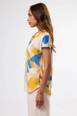 Tops|Clearance^Amour Vert Renata Recycled Sateen Blouse SoniaIndigoBlueMulti
