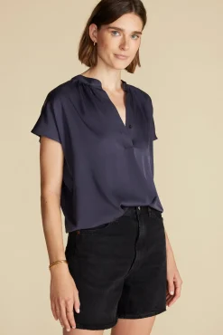 Blouses & Shirts|Tops^Amour Vert Renata Stretch Silk Blouse NightSkyBlue