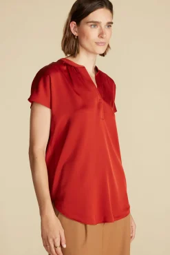 Blouses & Shirts|Tops^Amour Vert Renata Stretch Silk Blouse Rust