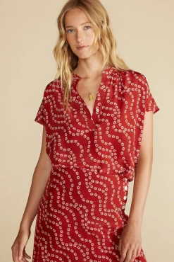 Tops|Blouses & Shirts^Amour Vert Renata Washable Silk Blouse RustVannesFloralPrint