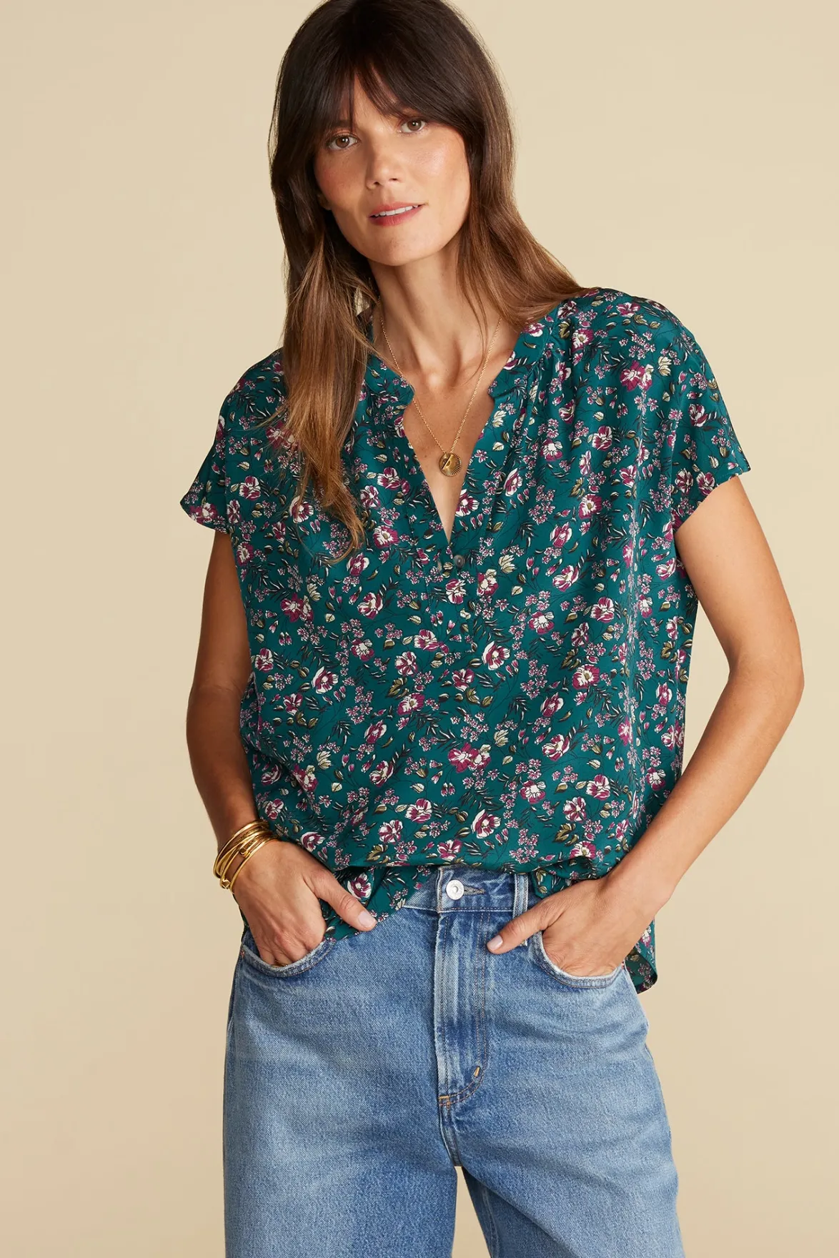 Blouses & Shirts|Tops^Amour Vert Renata Washable Silk Blouse ChloeGreenFloralPrint