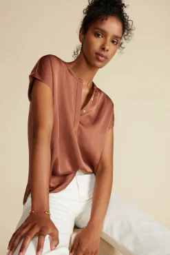 Blouses & Shirts|Tops^Amour Vert Ren Recycled Sateen Blouse Cafe