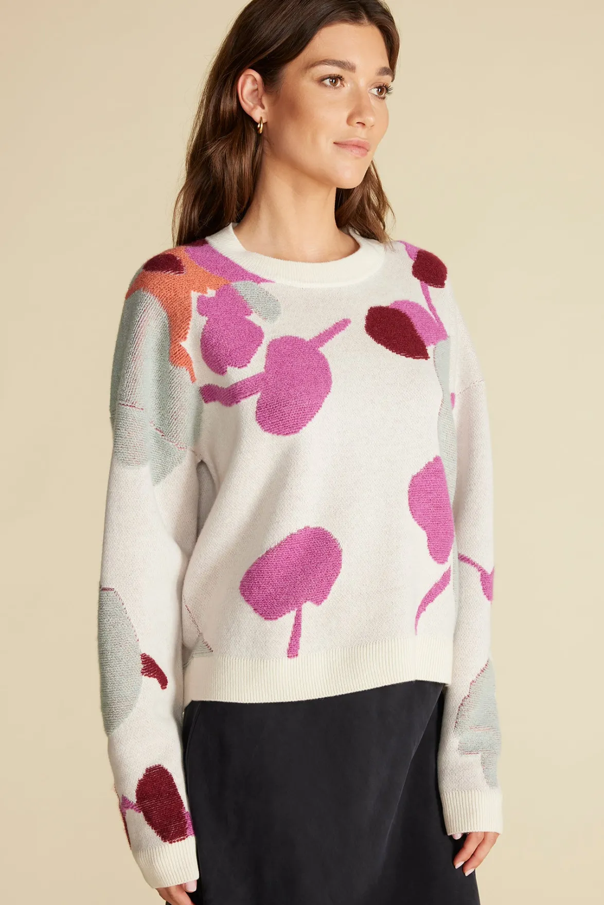 Sweaters & Cardigans^Amour Vert Rowan Jacquard Crew Neck Sweater IvoryPenseePrint
