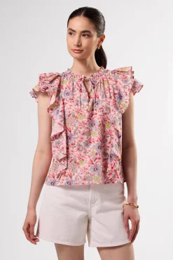 Tops|Clearance^Amour Vert Ruffle Sleeve Top MarseilleRed