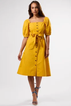 Dresses|Clearance^Amour Vert Square Neck Button Front Dress SoleilYellow