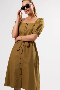 Dresses|Clearance^Amour Vert Square Neck Button Front Dress Elm