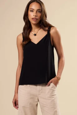 Tops|Clearance^Amour Vert Twist Strap Washable Silk Tank Black