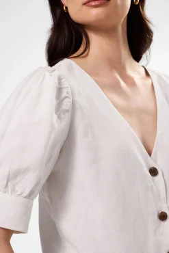 Tops|Clearance^Amour Vert V Neck Cuff Sleeved Blouse White