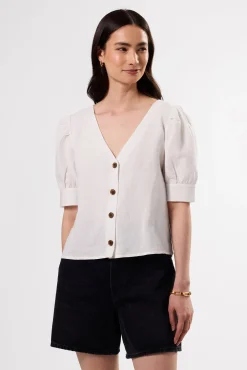 Tops|Clearance^Amour Vert V Neck Cuff Sleeved Blouse White