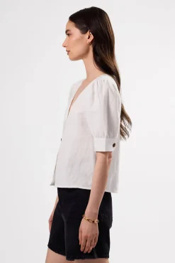 Tops|Clearance^Amour Vert V Neck Cuff Sleeved Blouse White