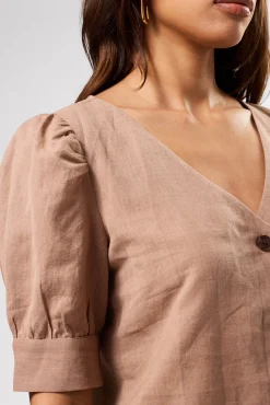 Tops|Clearance^Amour Vert V Neck Cuff Sleeved Blouse Sand