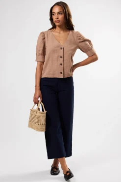 Tops|Clearance^Amour Vert V Neck Cuff Sleeved Blouse Sand
