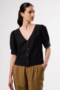 Tops|Clearance^Amour Vert V Neck Cuff Sleeved Blouse Black