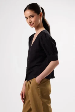 Tops|Clearance^Amour Vert V Neck Cuff Sleeved Blouse Black