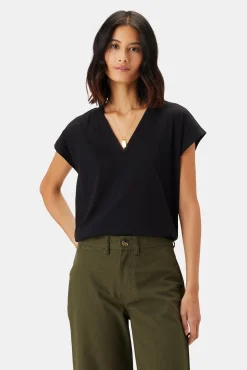 Tops|Tees^Amour Vert V Neck Solid Tee Black